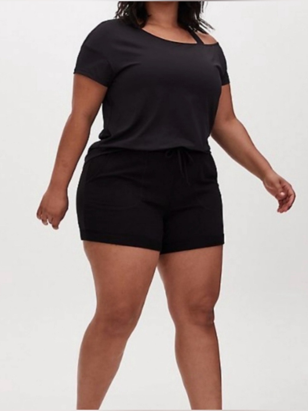 Torrid Terry Active Rolled Hem Black Drawstring Shorts with Pockets - Size 2X